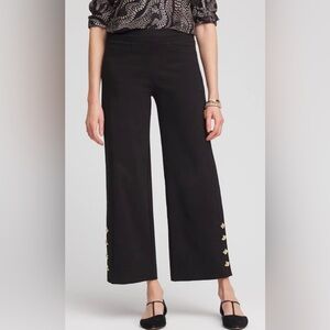 Chicos Brigitte Cropped Wide-Leg Black Stretchy Pull On Pants Button Hem Sz 4